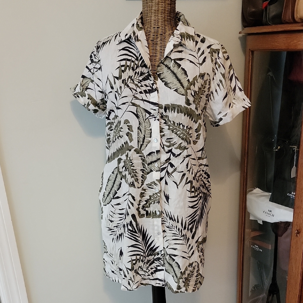 C&C California Tropical Leaf Linen Dress szS  BinZ